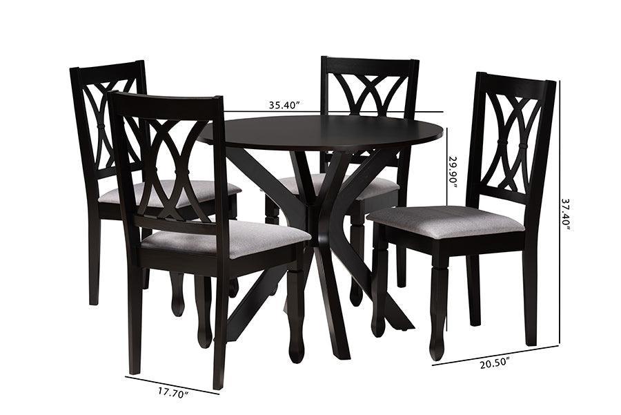 Maya Modern Grey Fabric and Espresso Brown Finished Wood 5-Piece Dining Set FredCo