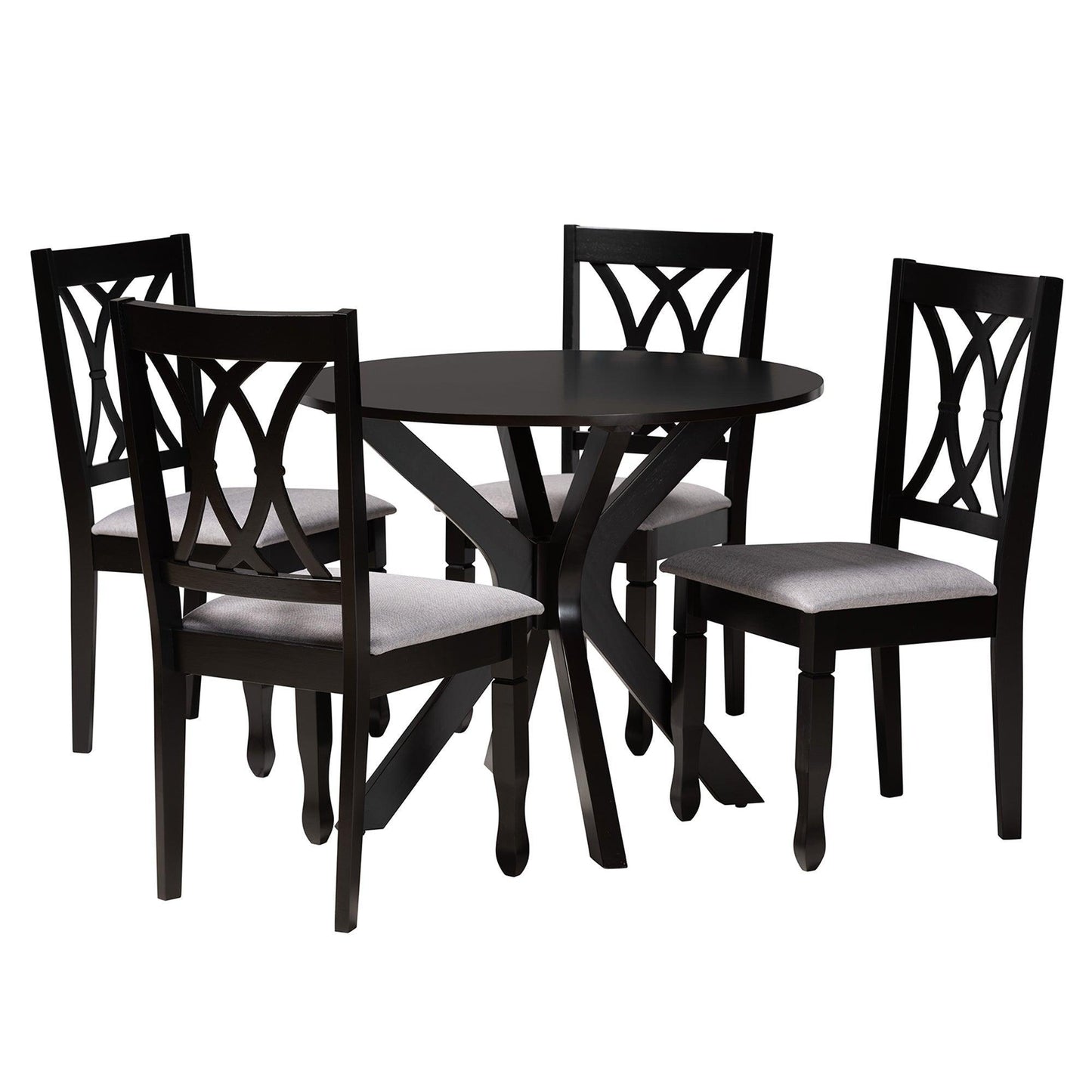 Maya Modern Grey Fabric and Espresso Brown Finished Wood 5-Piece Dining Set FredCo
