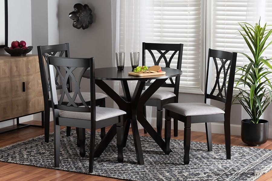 Maya Modern Grey Fabric and Espresso Brown Finished Wood 5-Piece Dining Set FredCo