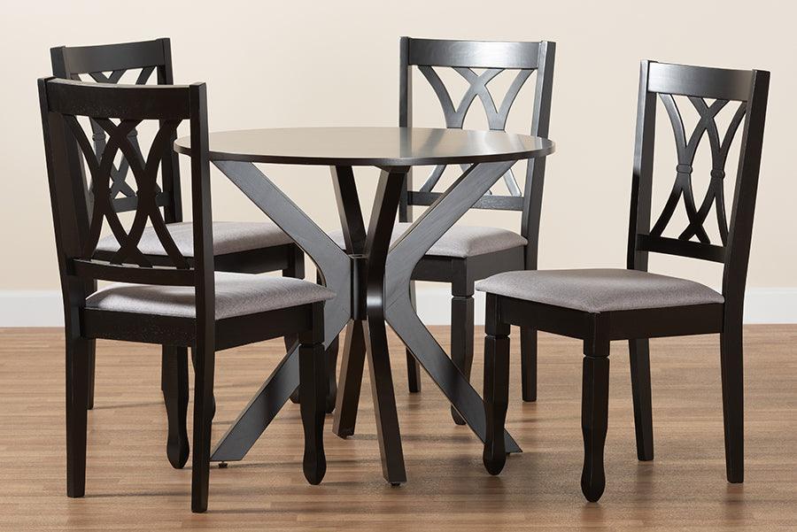 Maya Modern Grey Fabric and Espresso Brown Finished Wood 5-Piece Dining Set FredCo