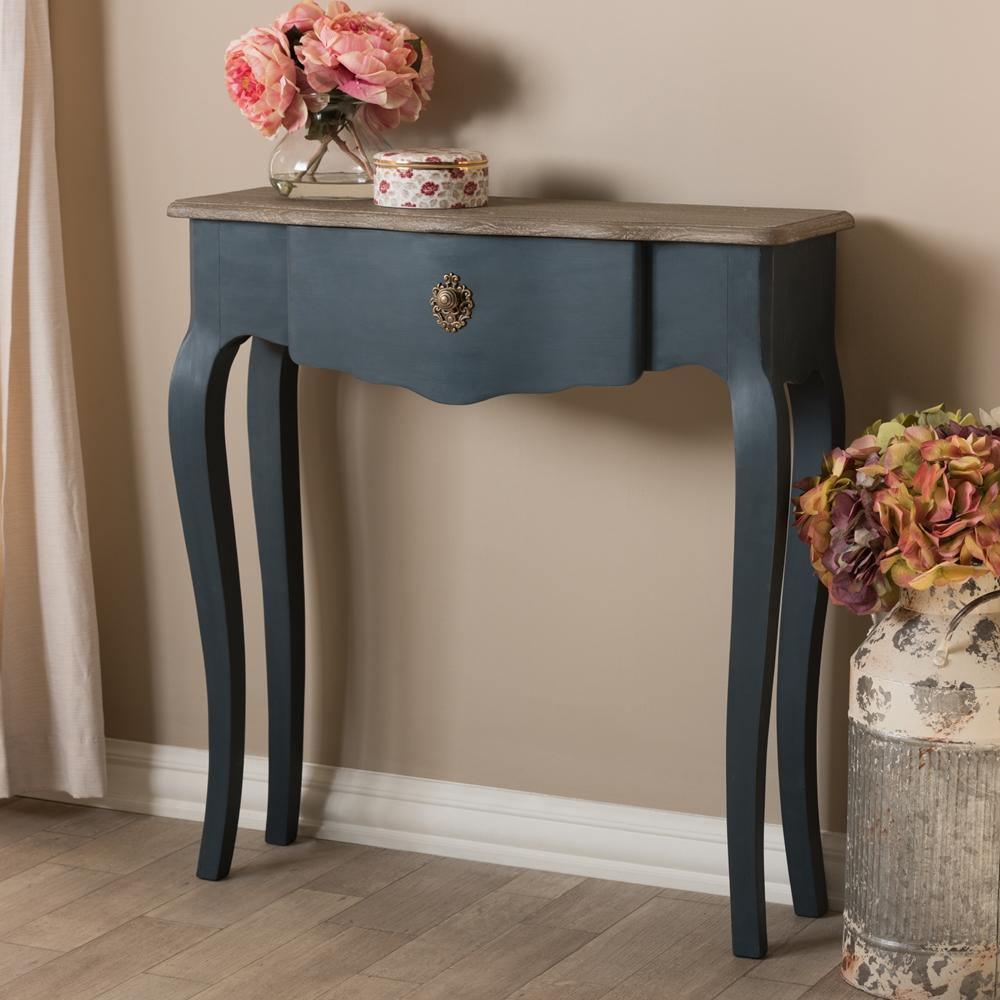 Mazarine Classic and Provincial Blue Spruce Finished Console Table FredCo