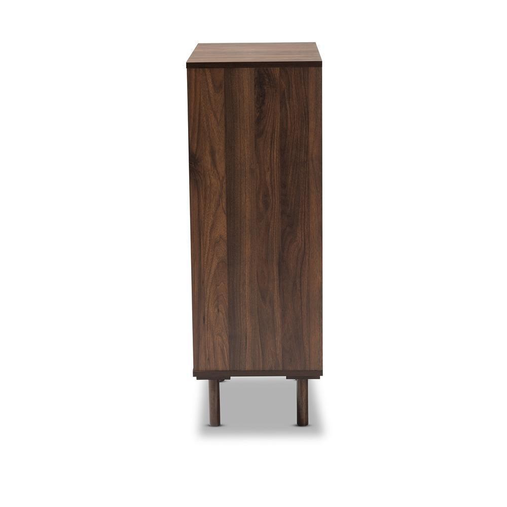 Meike Mid-Century Modern Two-Tone Walnut Brown and White Finished Wood 2-Door Shoe Cabinet FredCo