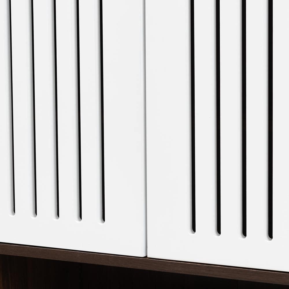 Meike Mid-Century Modern Two-Tone Walnut Brown and White Finished Wood 2-Door Shoe Cabinet FredCo