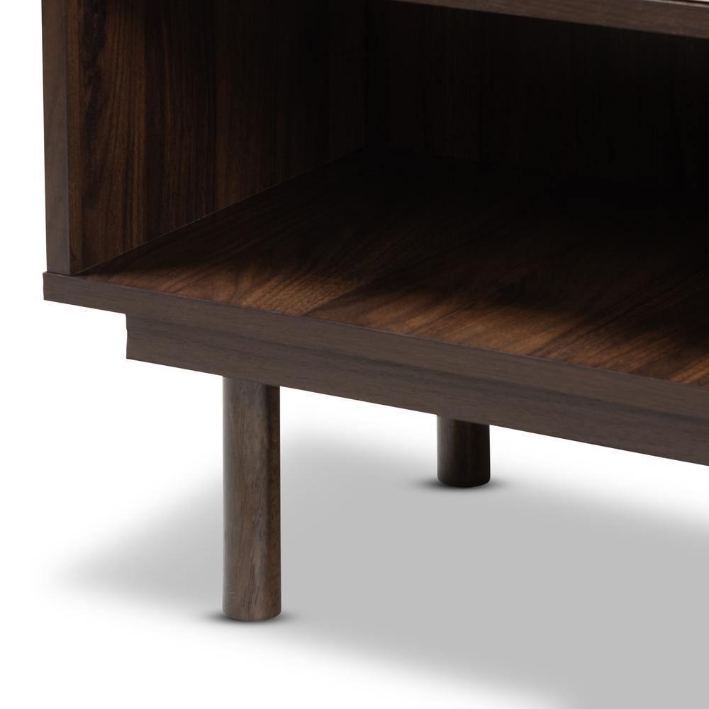 Meike Mid-Century Modern Two-Tone Walnut Brown and White Finished Wood 2-Door Shoe Cabinet FredCo