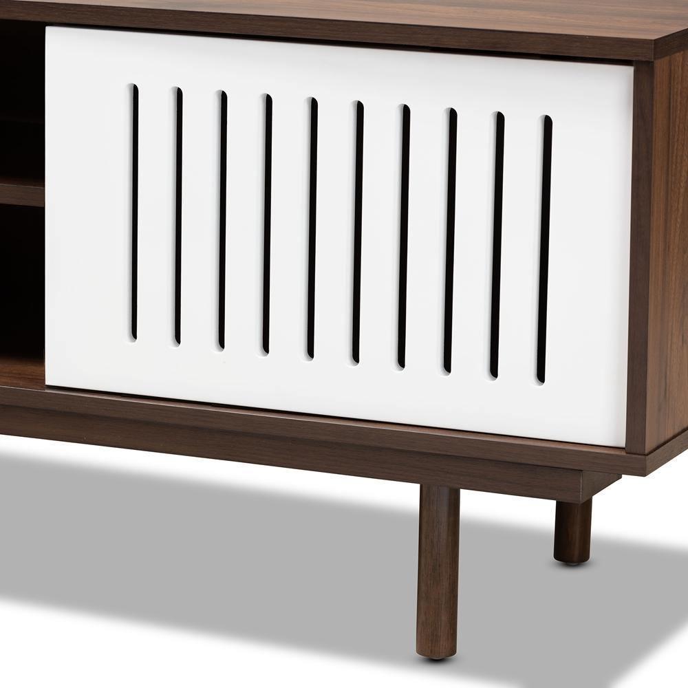 Meike Mid-Century Modern Two-Tone Walnut Brown and White Finished Wood TV Stand FredCo