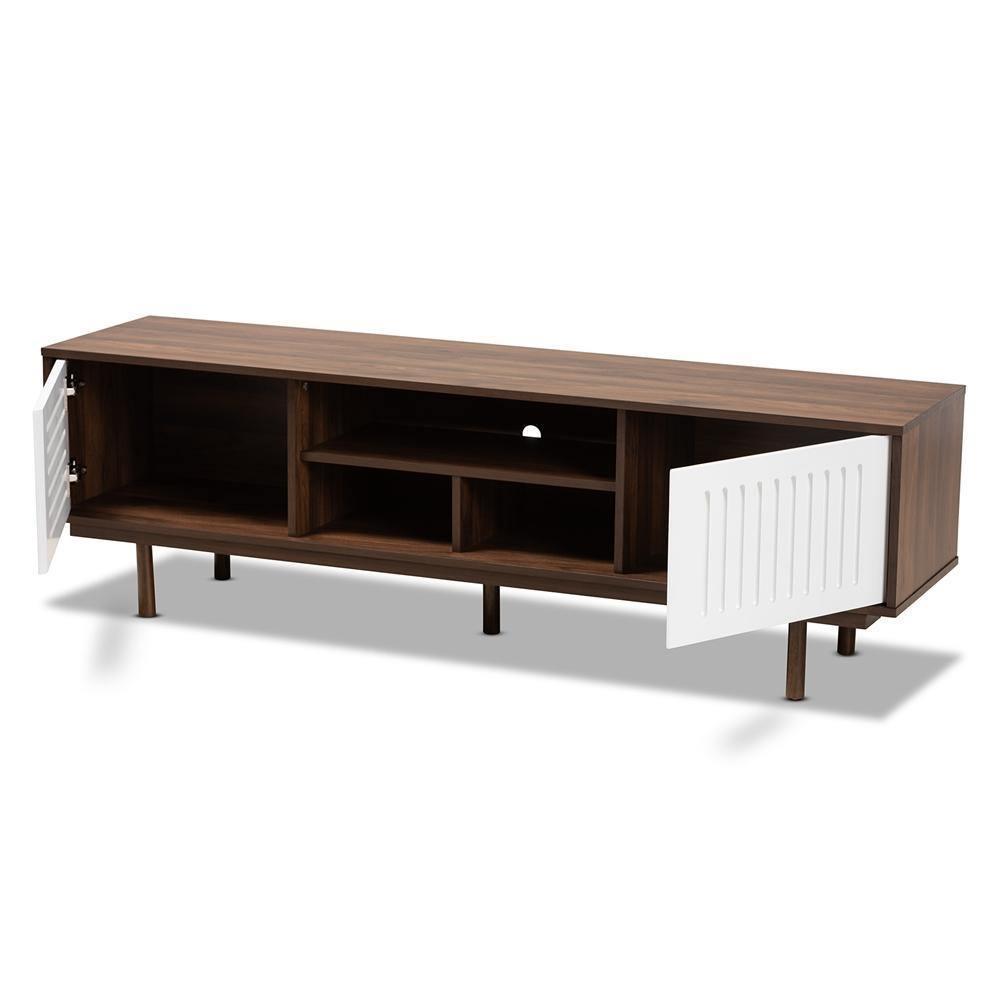 Meike Mid-Century Modern Two-Tone Walnut Brown and White Finished Wood TV Stand FredCo