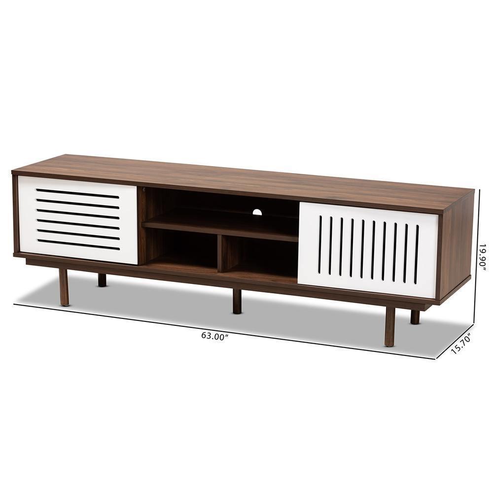 Meike Mid-Century Modern Two-Tone Walnut Brown and White Finished Wood TV Stand FredCo