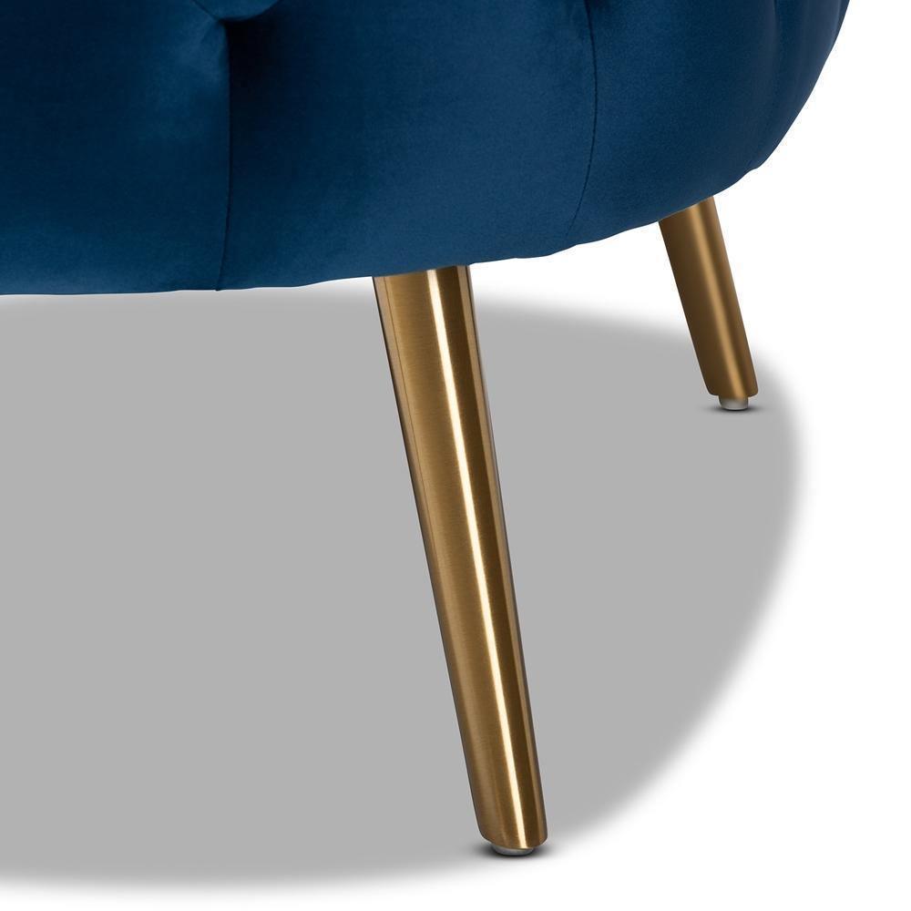 Melissa Luxe and Glam Royal Blue Velvet Fabric Upholstered and Gold Finished Living Room Accent Chair FredCo