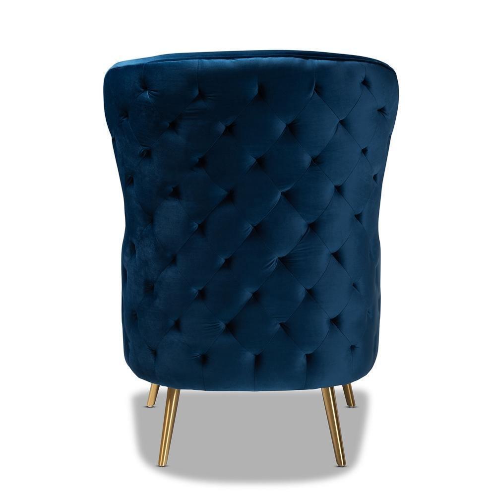 Melissa Luxe and Glam Royal Blue Velvet Fabric Upholstered and Gold Finished Living Room Accent Chair FredCo
