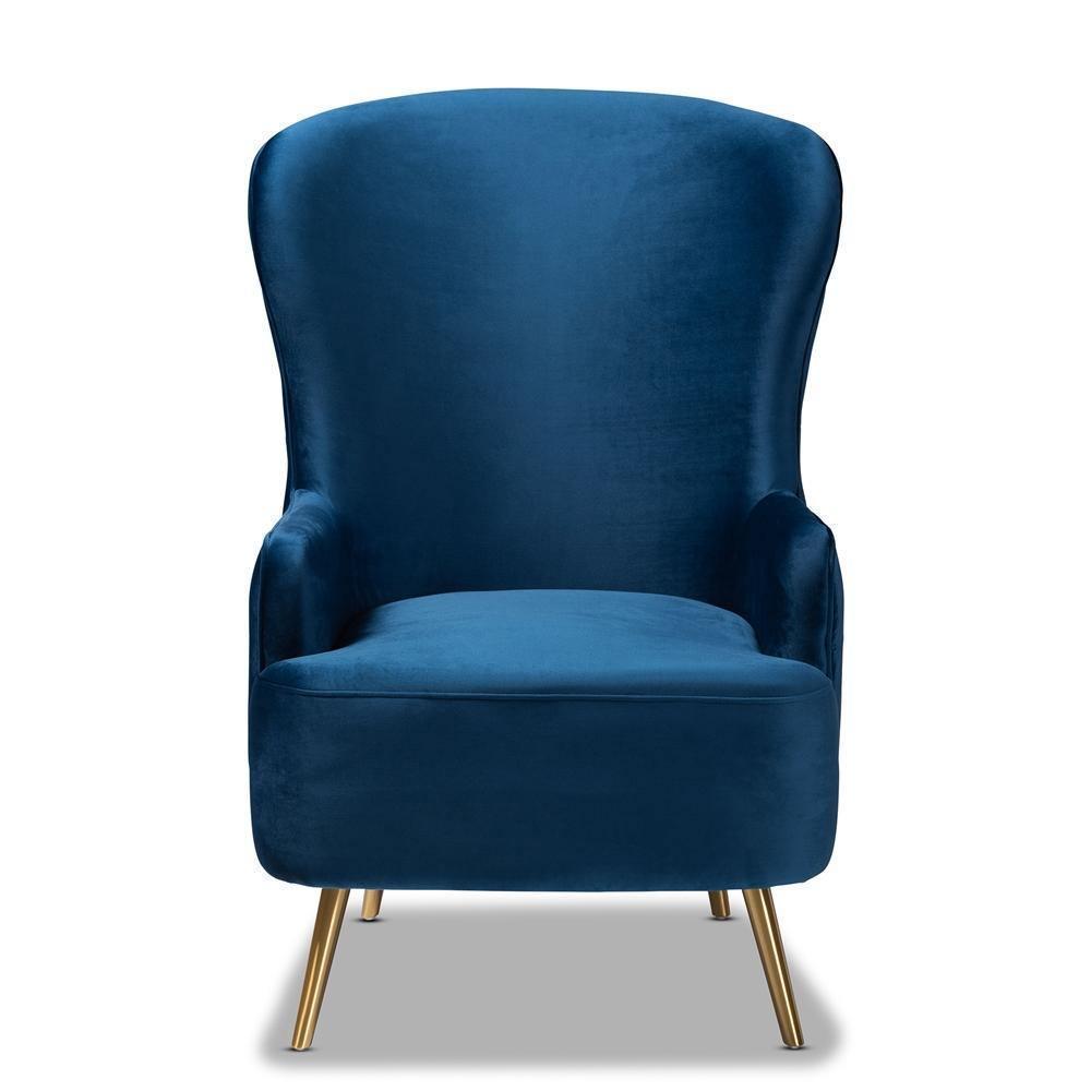 Melissa Luxe and Glam Royal Blue Velvet Fabric Upholstered and Gold Finished Living Room Accent Chair FredCo