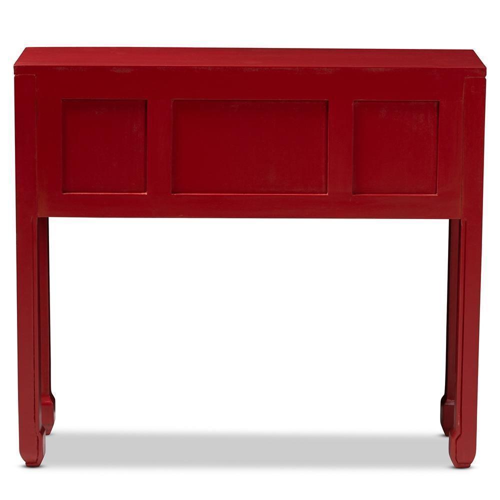 Melodie Classic and Antique Red Finished Wood Bronze Finished Accents 6-Drawer Console Table FredCo