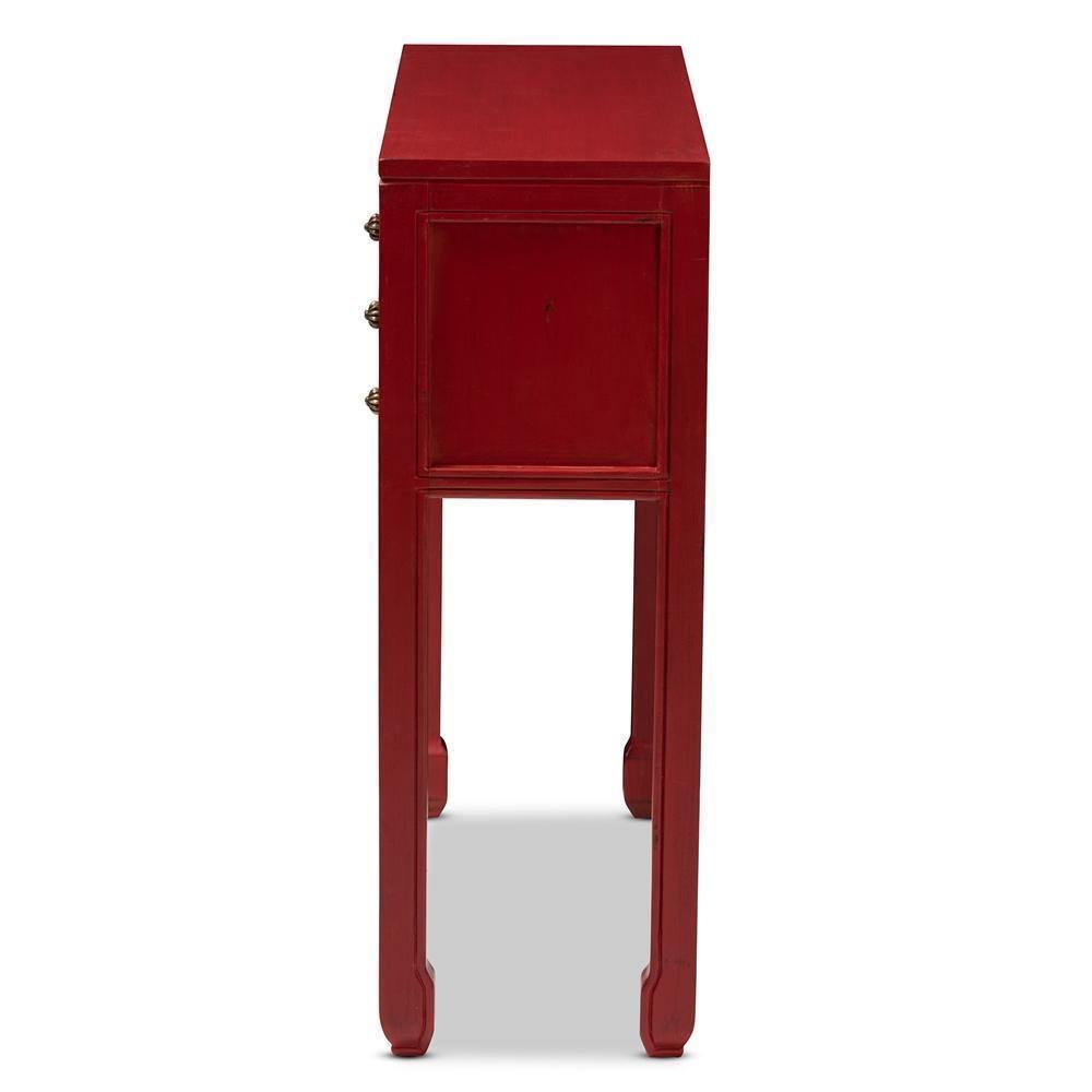Melodie Classic and Antique Red Finished Wood Bronze Finished Accents 6-Drawer Console Table FredCo