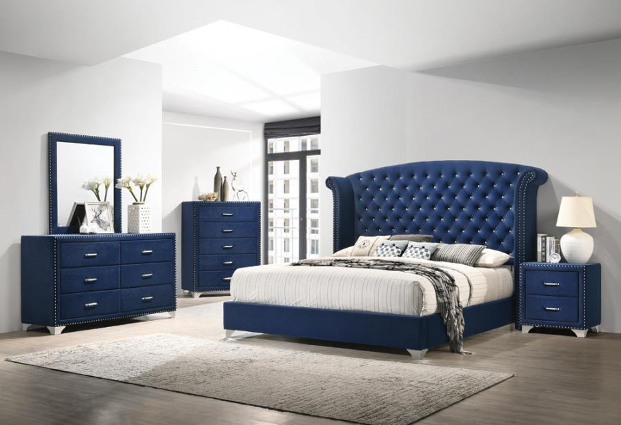 Melody 4-piece Eastern King Tufted Upholstered Bedroom Set Pacific Blue Coaster FredCo