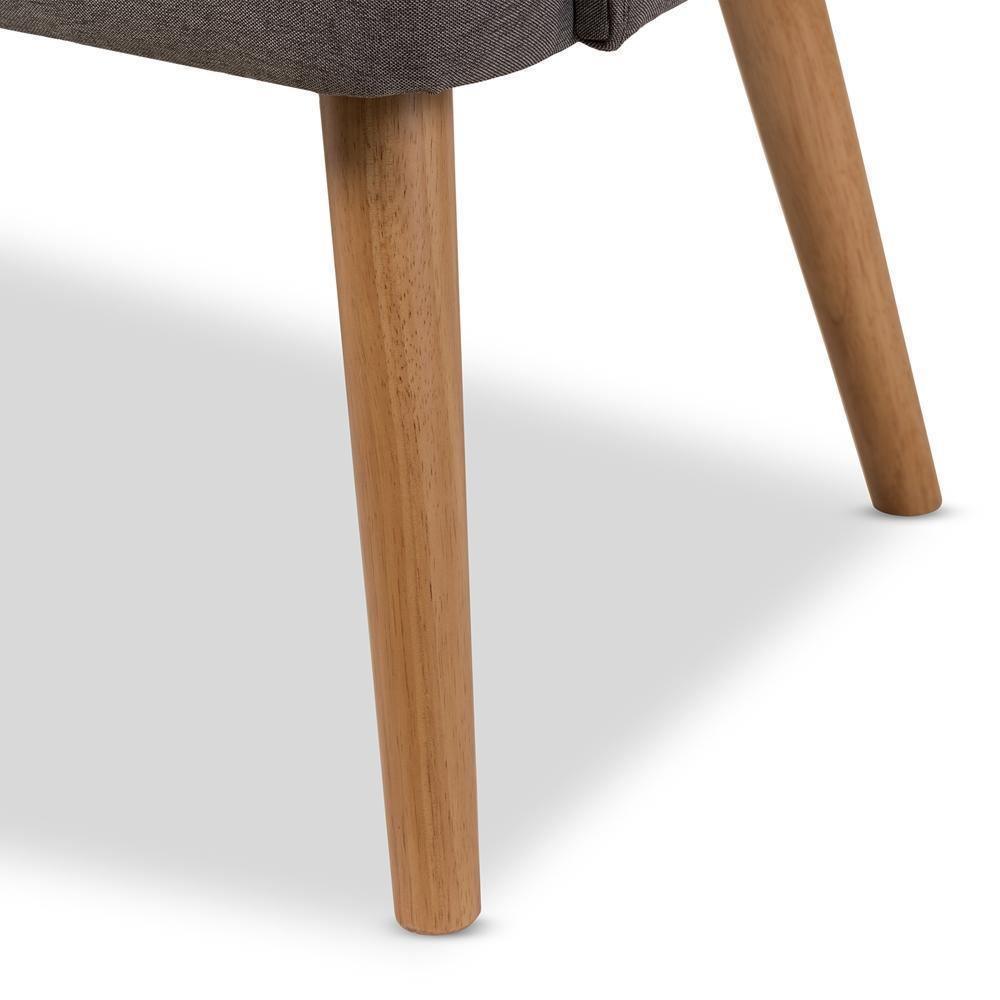 Melody Mid-Century Modern Grey Fabric and Natural Wood Finishing 3-Seater Settee Bench FredCo