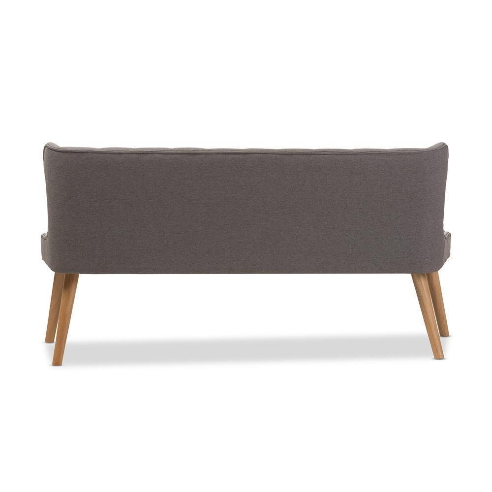 Melody Mid-Century Modern Grey Fabric and Natural Wood Finishing 3-Seater Settee Bench FredCo
