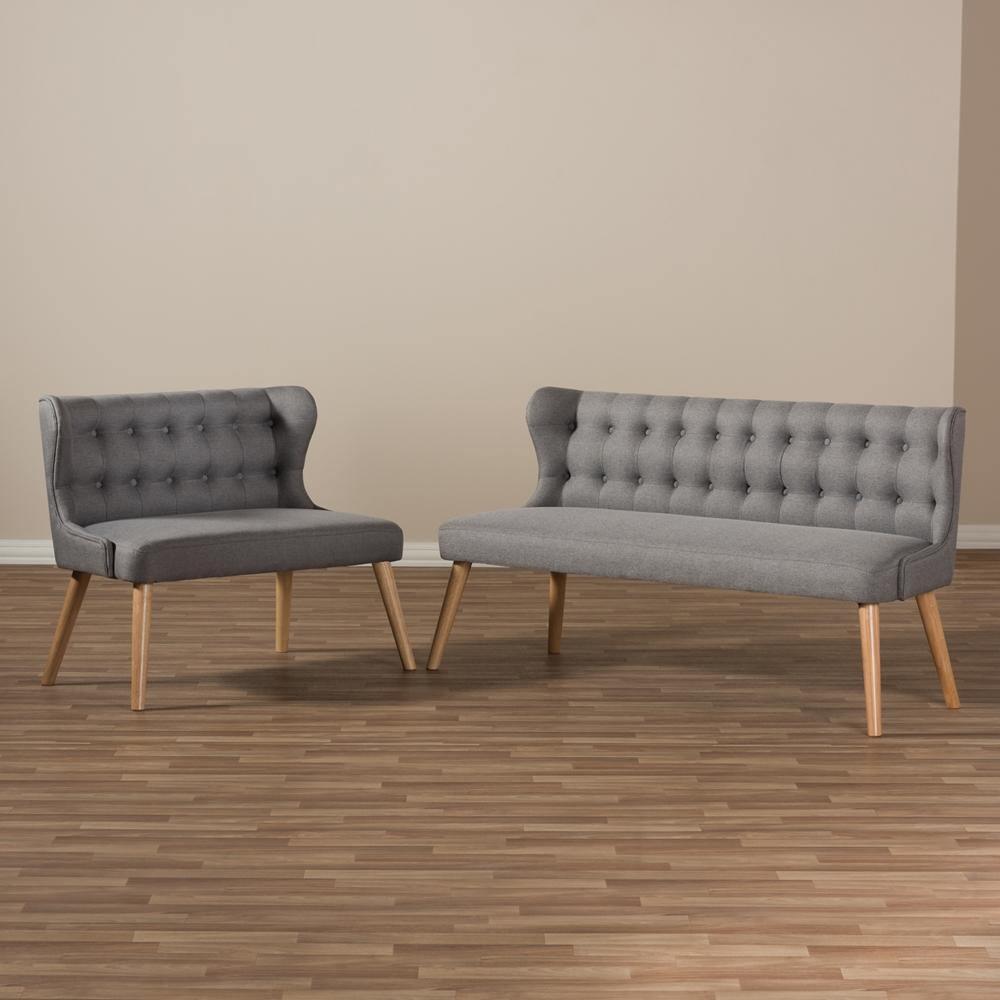 Melody Mid-Century Modern Natural Wood Finishing Grey Fabric 2-Piece Settee Set FredCo