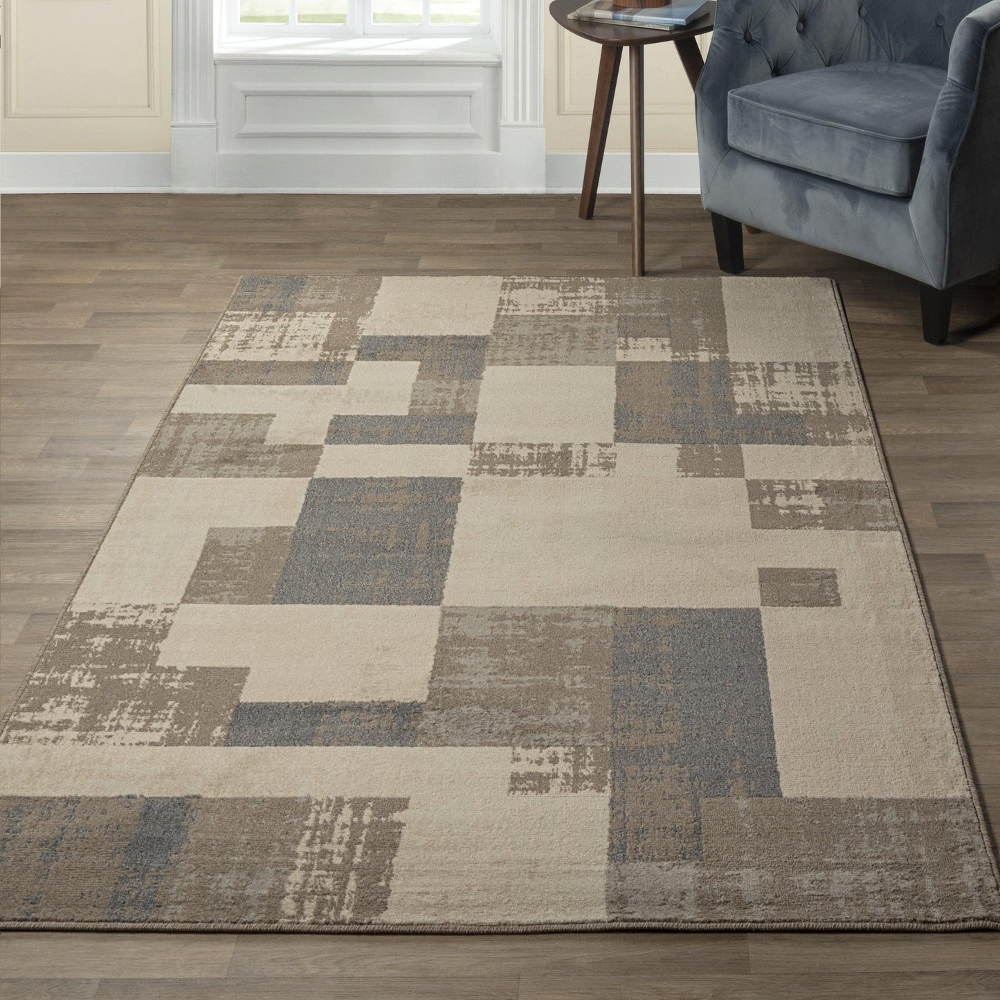 Merewood Geometric Patchwork Beige Rug FredCo