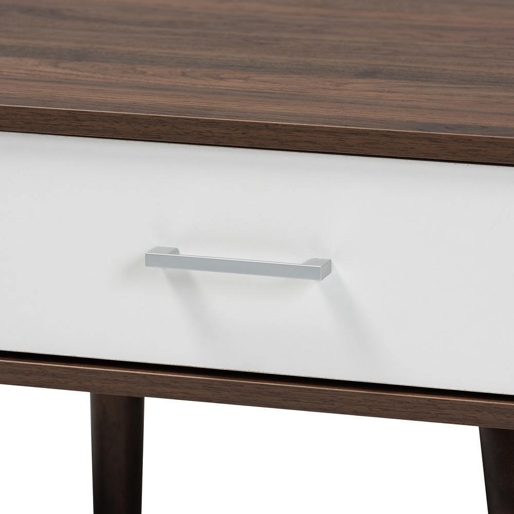 Merlin Mid-Century Modern Two-Tone Walnut and White Finished 2-Drawer Wood Coffee Table FredCo
