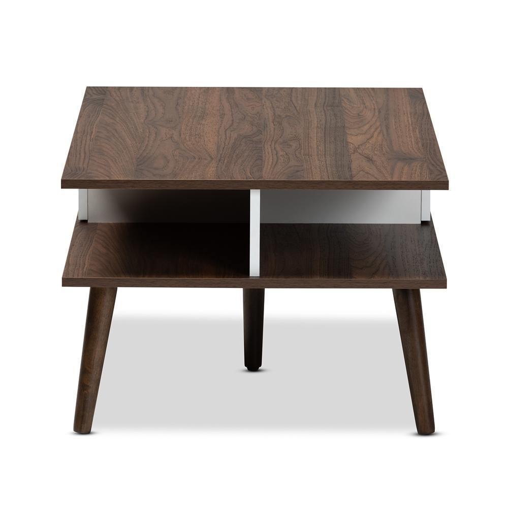 Merlin Mid-Century Modern Two-Tone Walnut and White Finished 2-Drawer Wood Coffee Table FredCo