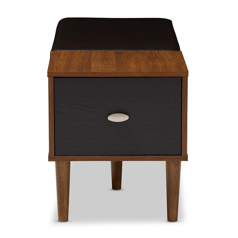 Merrick Mid-century Retro Modern 1-drawer 2-tone Oak and Dark Brown Wood Entryway Storage Cushioned Bench Shoe Rack Cabinet Organizer FredCo