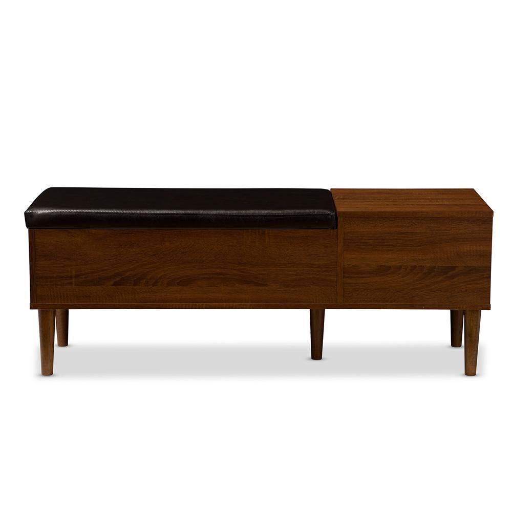 Merrick Mid-century Retro Modern 1-drawer 2-tone Oak and Dark Brown Wood Entryway Storage Cushioned Bench Shoe Rack Cabinet Organizer FredCo