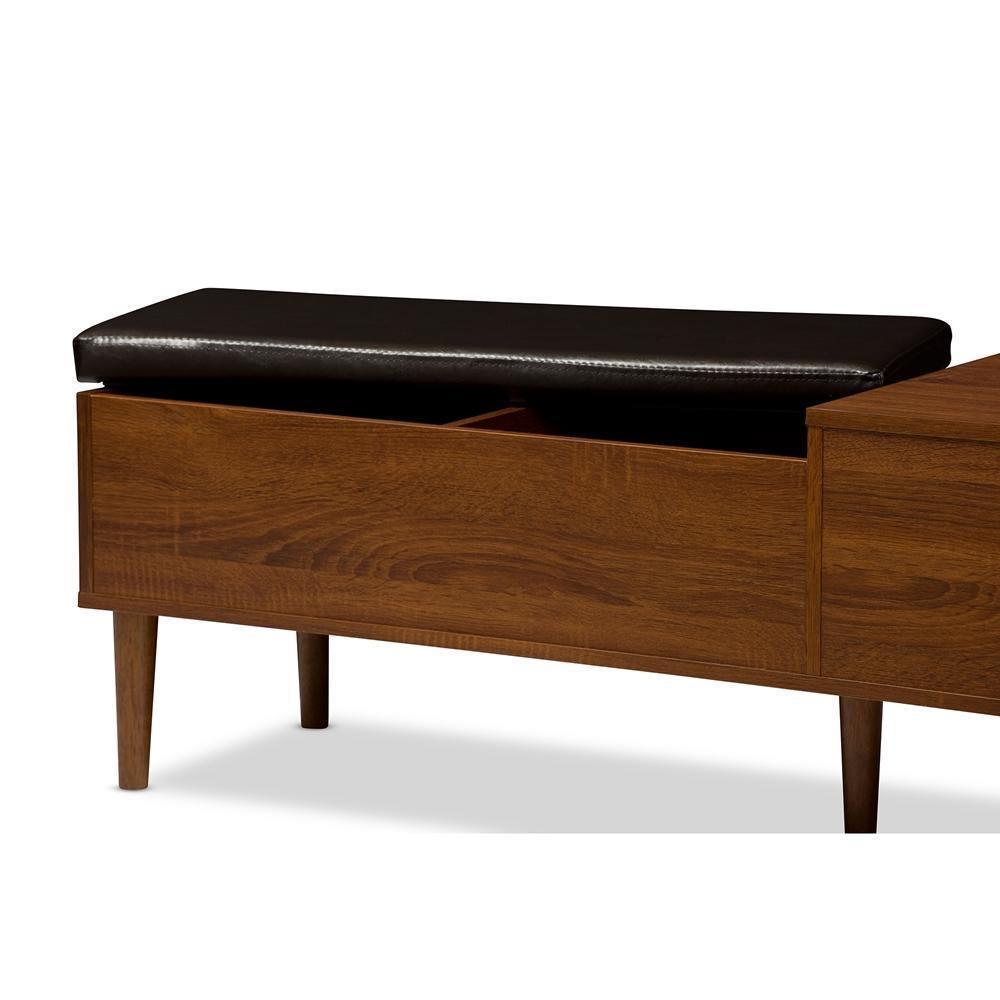 Merrick Mid-century Retro Modern 1-drawer 2-tone Oak and Dark Brown Wood Entryway Storage Cushioned Bench Shoe Rack Cabinet Organizer FredCo