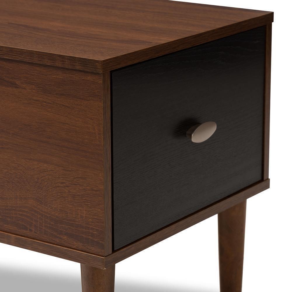 Merrick Mid-century Retro Modern 1-drawer Oak and Dark Brown Wood Entryway Storage Grey Bench Shoe Rack Cabinet FredCo