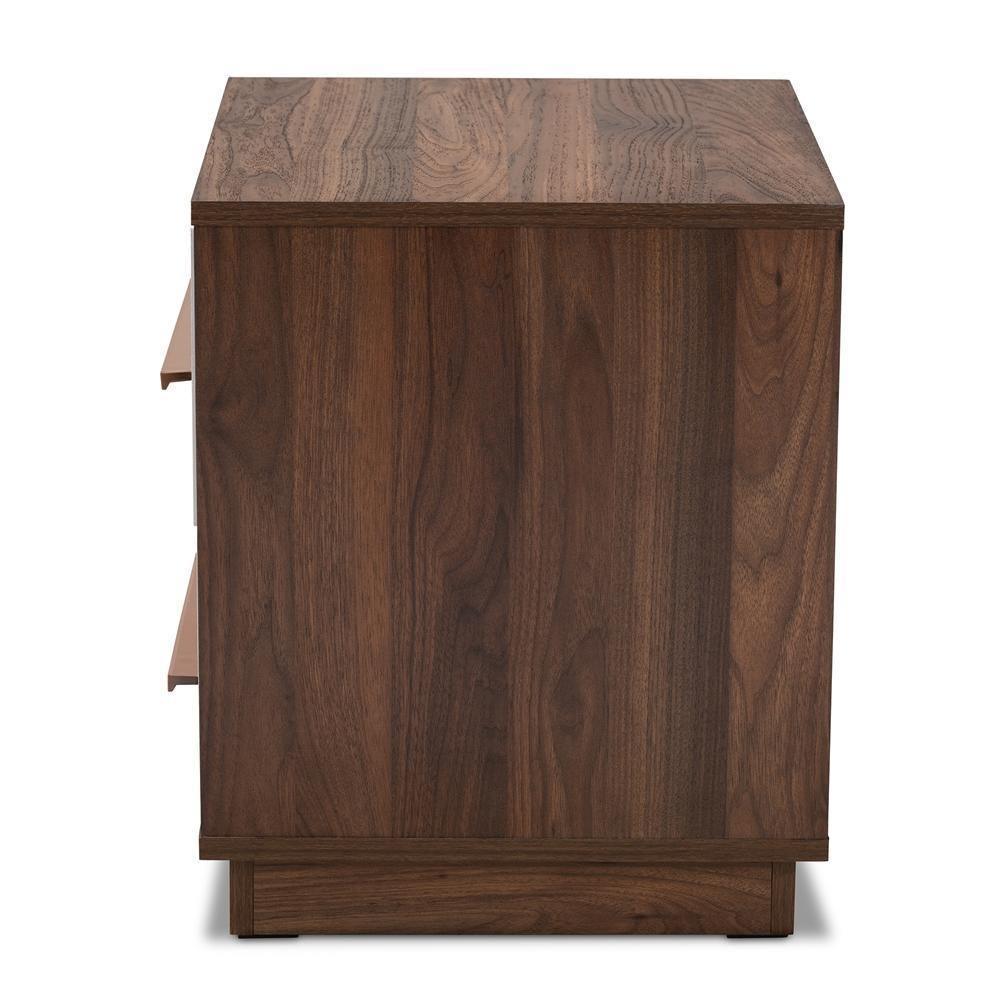 Mette Mid-Century Modern Two-Tone White and Walnut Finished 2-Drawer Wood Nightstand FredCo