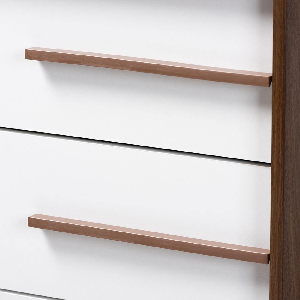 Mette Mid-Century Modern Two-Tone White and Walnut Finished 5-Drawer Wood Chest FredCo