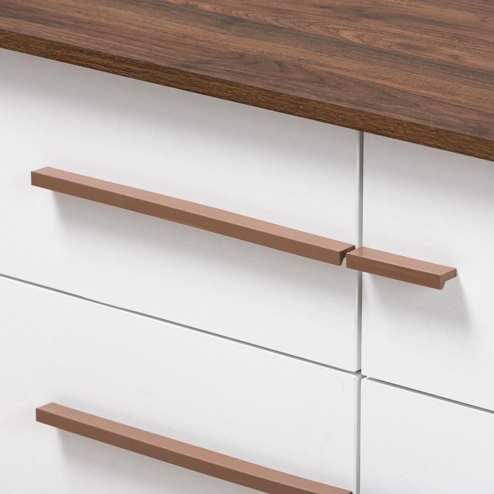 Mette Mid-Century Modern Two-Tone White and Walnut Finished 6-Drawer Wood Dresser FredCo