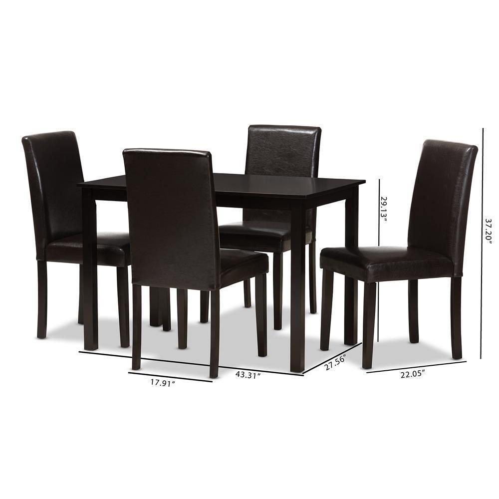 Mia Modern and Contemporary Dark Brown Faux Leather Upholstered 5-Piece Dining Set FredCo