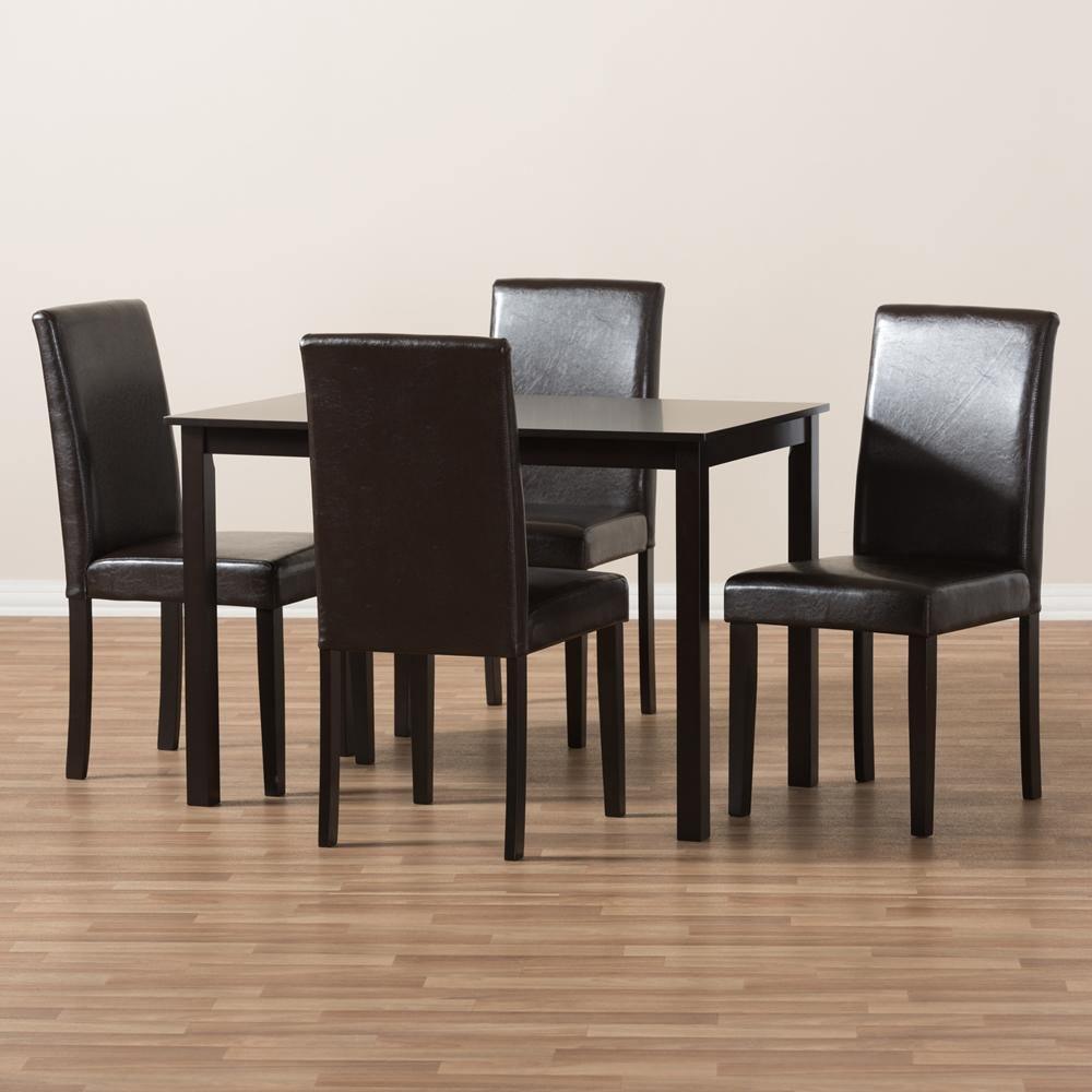 Mia Modern and Contemporary Dark Brown Faux Leather Upholstered 5-Piece Dining Set FredCo