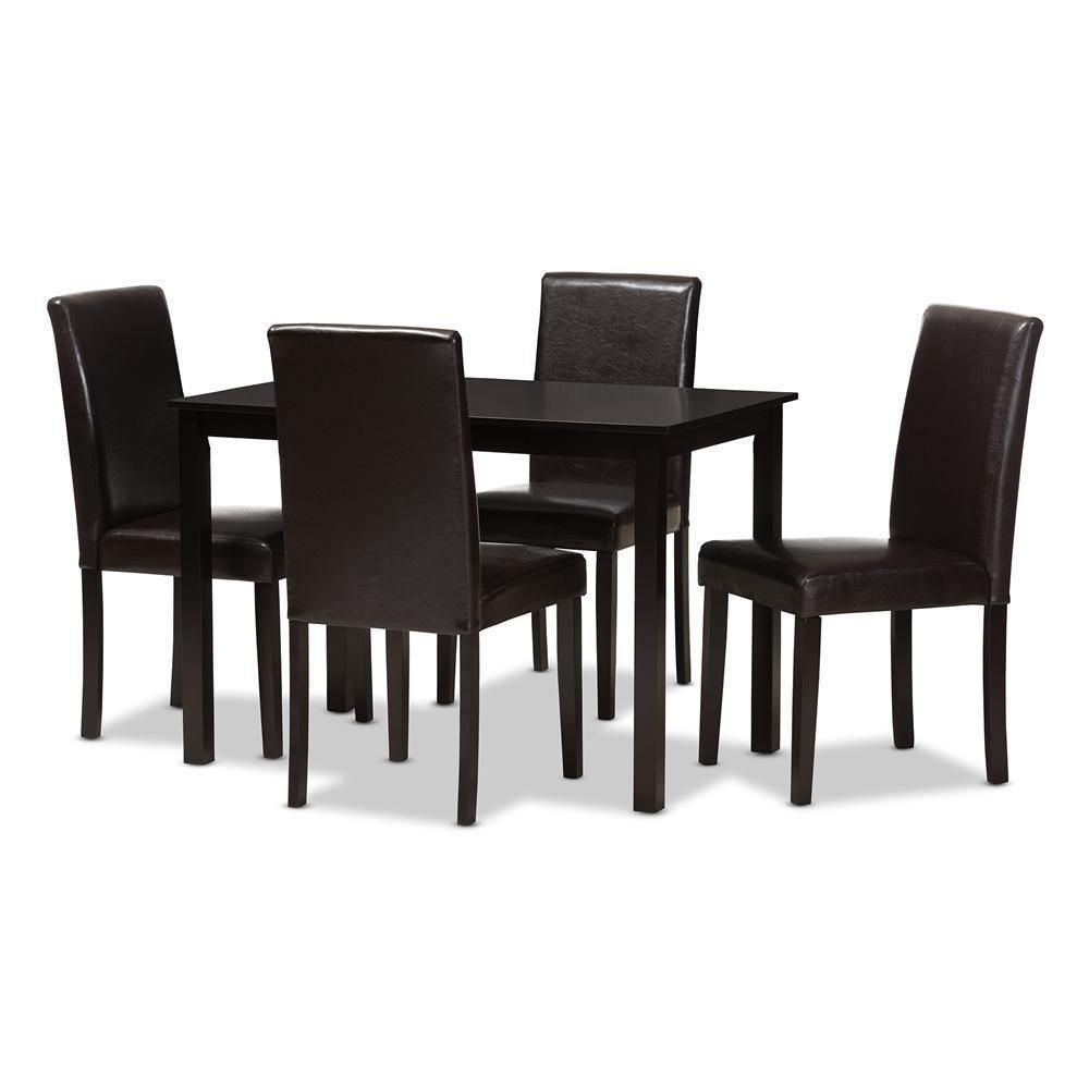 Mia Modern and Contemporary Dark Brown Faux Leather Upholstered 5-Piece Dining Set FredCo