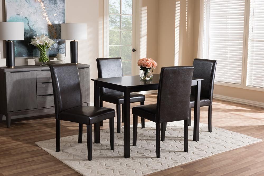 Mia Modern and Contemporary Dark Brown Faux Leather Upholstered 5-Piece Dining Set FredCo