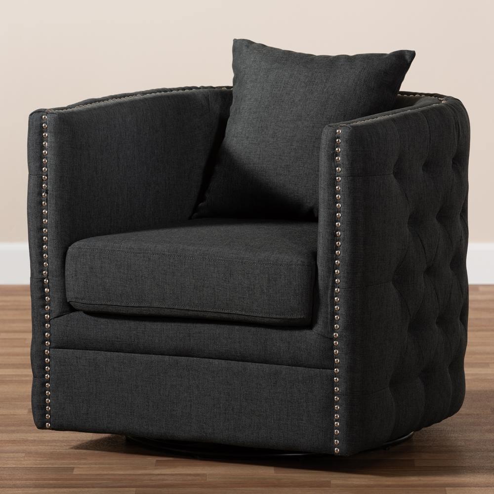 Micah Modern and Contemporary Grey Fabric Upholstered Tufted Swivel Chair FredCo