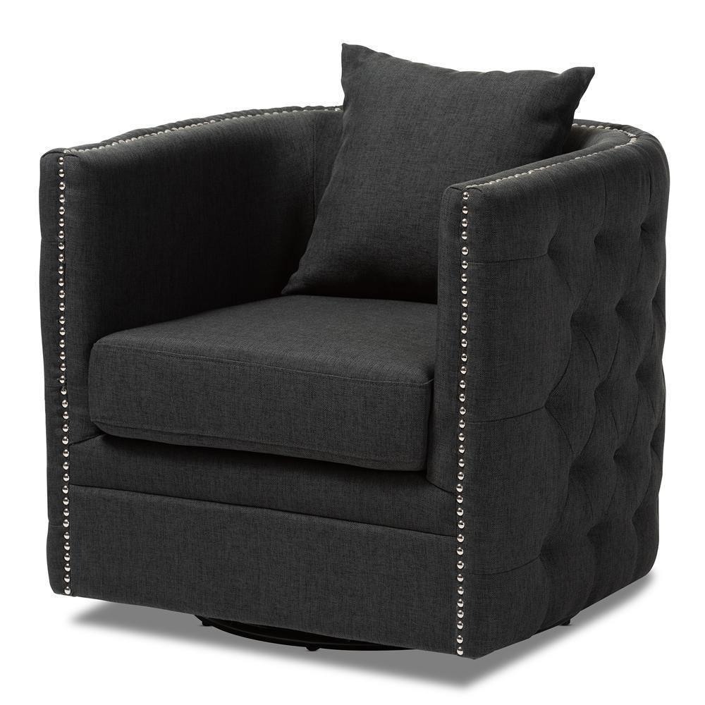 Micah Modern and Contemporary Grey Fabric Upholstered Tufted Swivel Chair FredCo