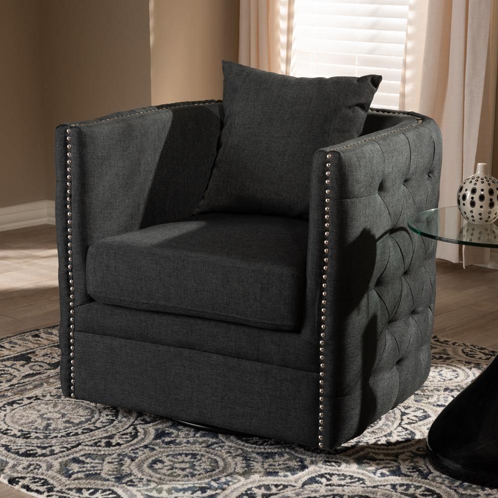 Micah Modern and Contemporary Grey Fabric Upholstered Tufted Swivel Chair FredCo