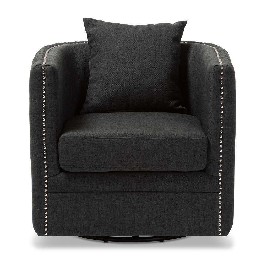 Micah Modern and Contemporary Grey Fabric Upholstered Tufted Swivel Chair FredCo