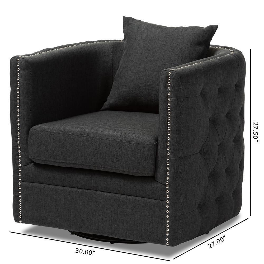 Micah Modern and Contemporary Grey Fabric Upholstered Tufted Swivel Chair FredCo