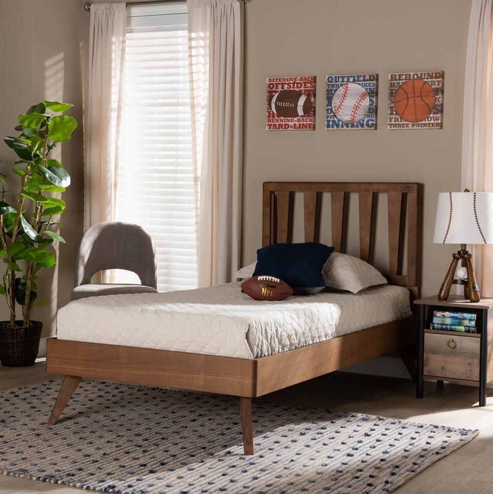 Michi Modern and Contemporary Ash Walnut Finished Wood Twin Size Bed FredCo