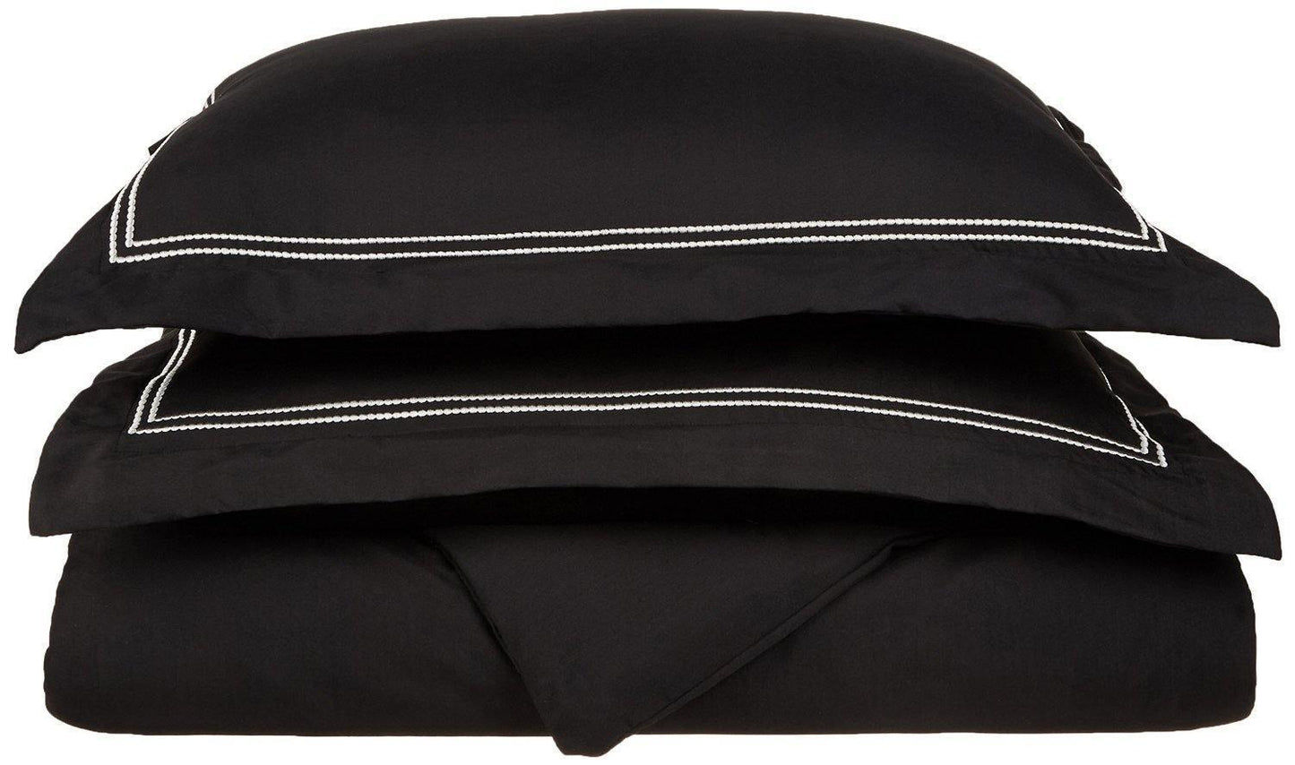 Microfiber Wrinkle-Resistant 2-line Embroidered Duvet Cover Pillow Sham Set FredCo