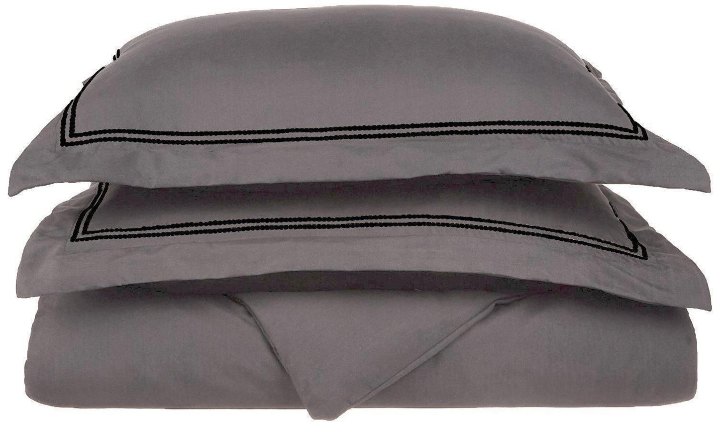 Microfiber Wrinkle-Resistant 2-line Embroidered Duvet Cover Pillow Sham Set FredCo