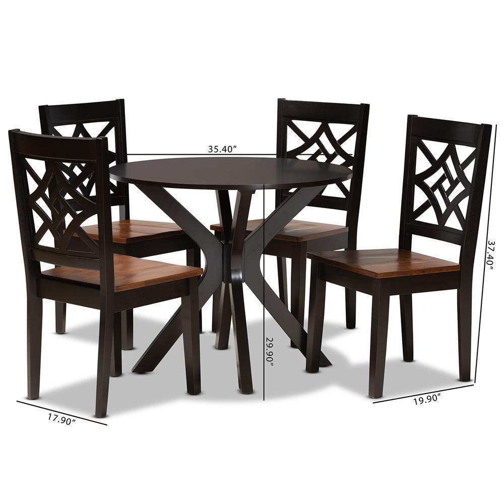 Miela Modern and Contemporary Two-Tone Dark Brown and Walnut Brown Finished Wood 5-Piece Dining Set FredCo