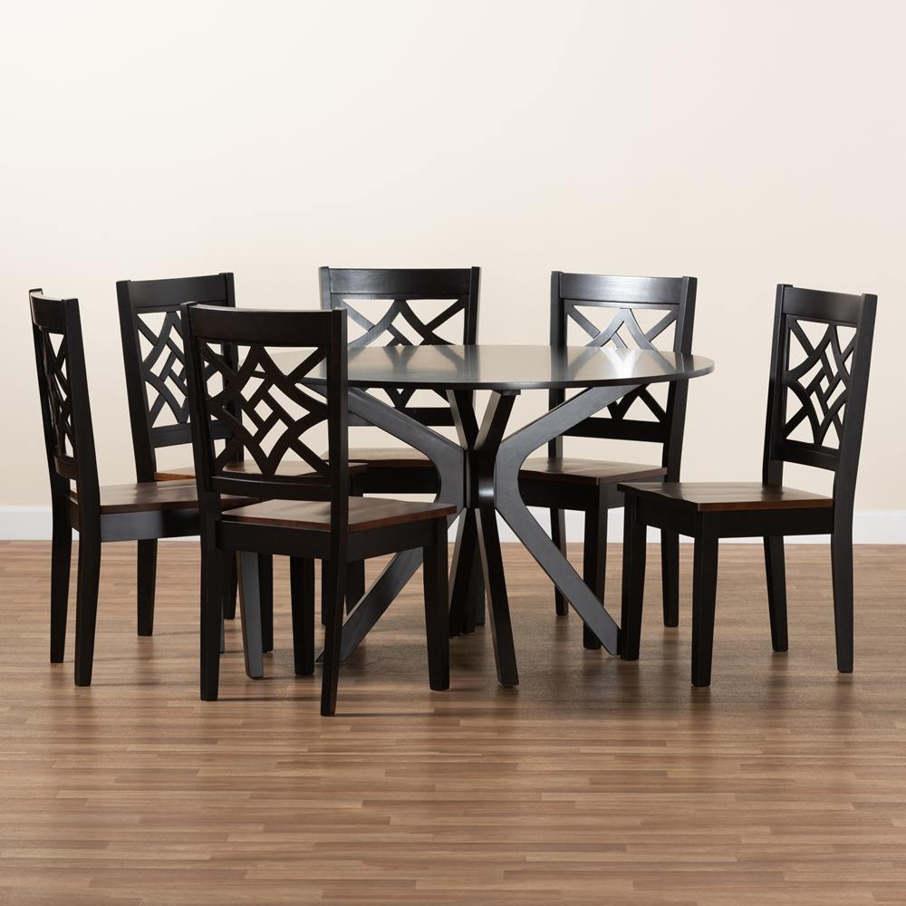Miela Modern and Contemporary Two-Tone Dark Brown and Walnut Brown Finished Wood 7-Piece Dining Set FredCo