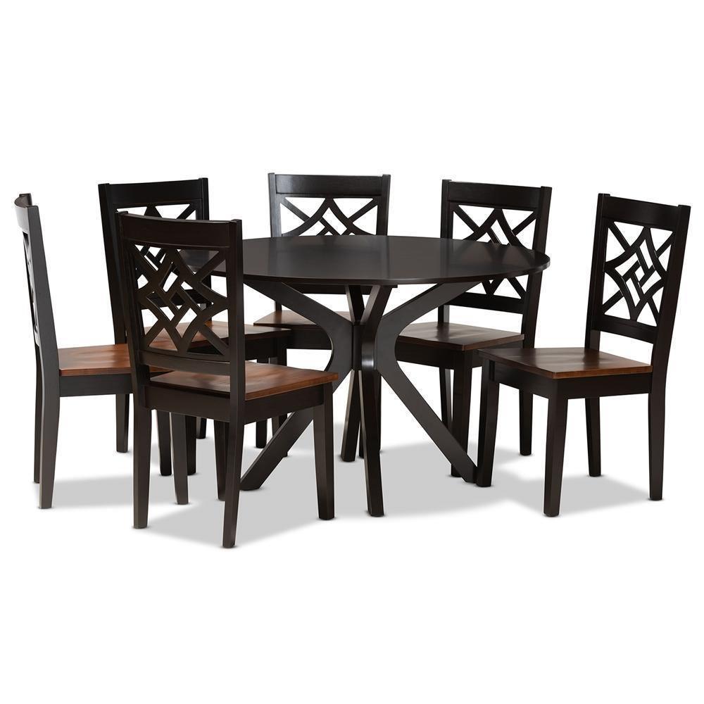 Miela Modern and Contemporary Two-Tone Dark Brown and Walnut Brown Finished Wood 7-Piece Dining Set FredCo