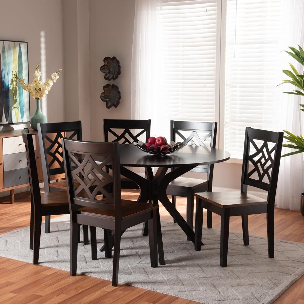 Miela Modern and Contemporary Two-Tone Dark Brown and Walnut Brown Finished Wood 7-Piece Dining Set FredCo