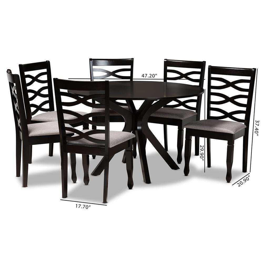 Mila Modern and Contemporary Grey Fabric Upholstered and Dark Brown Finished Wood 7-Piece Dining Set FredCo