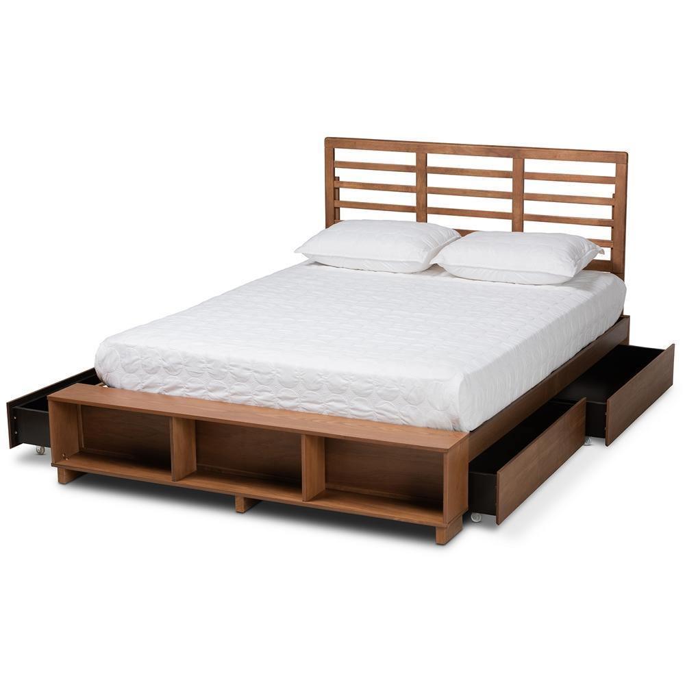 Milana Modern Transitional Ash Walnut Brown Finished Wood 4-Drawer Full Size Platform Storage Bed FredCo