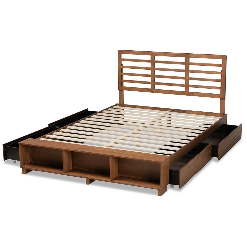 Milana Modern Transitional Ash Walnut Brown Finished Wood 4-Drawer Full Size Platform Storage Bed FredCo