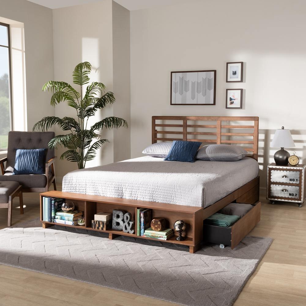 Milana Modern Transitional Ash Walnut Brown Finished Wood 4-Drawer Full Size Platform Storage Bed FredCo
